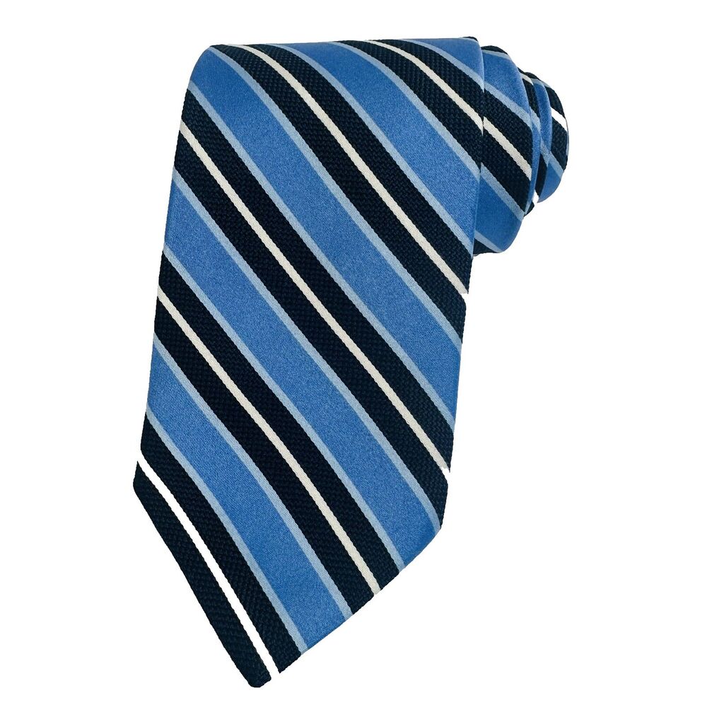 Brooks Brothers Makers and Merchants Men's 100% Silk Necktie Blue Striped Repp - Picture 2 of 7